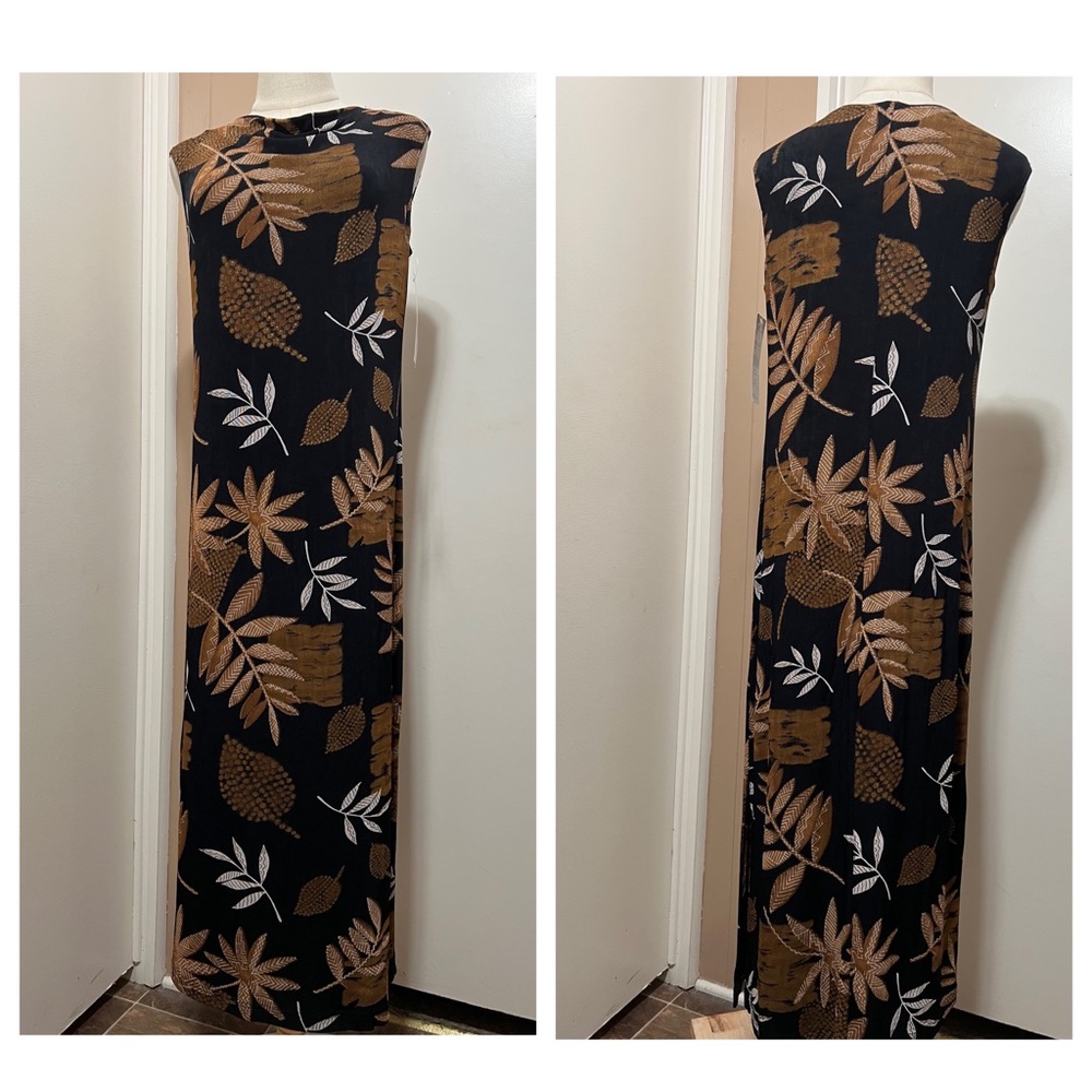 G.W. DIVISION OF GRAFF WOMENS MIDI DRESS SP LEAF PRINT SLEEVELESS NWT.